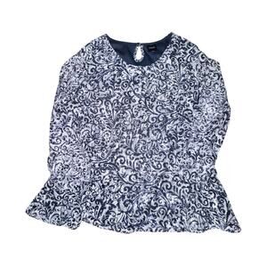 Rafaella Peplum Blouse Women's Size XL Black White Lace Sheer Sleeve L/S